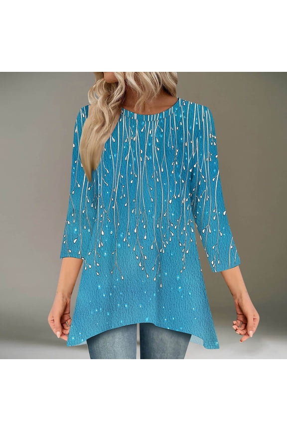 3/4 Sleeve Womens Tops Summer Crew Neck Shirts Trendy Graphic Petite Blouses Soft Cotton Tunic Top S-2XL