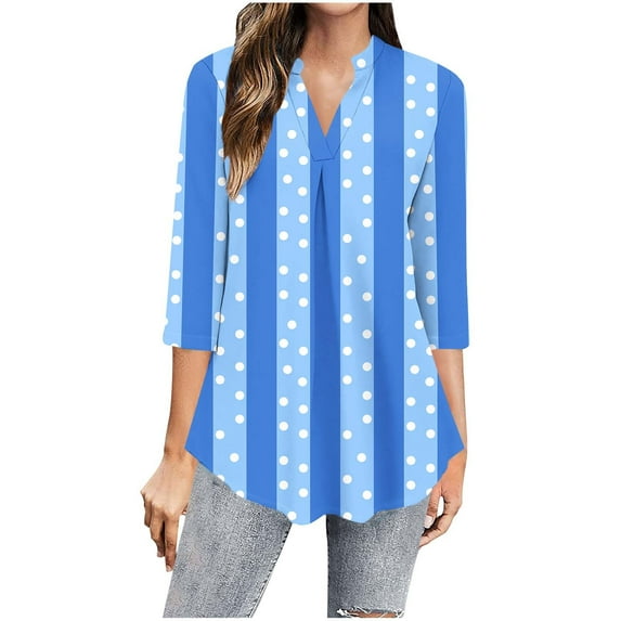 Jsaierl 3/4 Sleeve Womens Tops Summer Round Neck Shirts Boho Graphic Ladies Blouses Workout Holiday T-shirts Top S-2XL