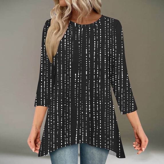 Jsaierl 3/4 Sleeve Womens Tops Summer Round Neck Shirts Boho Graphic Ladies Blouses Workout Holiday Tunic Top S-2XL