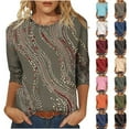 thumbnail image 1 of Jsaierl 3/4 Sleeve Womens Tops Summer Round Neck Shirts Trendy Graphic Ladies Blouses Work Cotton Tunic Top S-3XL, 1 of 10