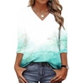 thumbnail image 1 of Jsaierl 3/4 Sleeve Womens Tops Summer V Neck Shirts Trendy Graphic Ladies Blouses Flowy Loose Fit T-shirts Top S-3XL, 1 of 8
