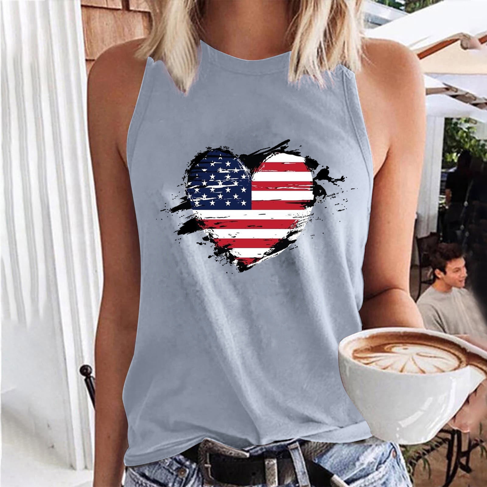  Casual Tops for Women Dressy Summer Feather Print Sleeveless  Crew Neck Tank Shirts Loose Fit Tee Blouses Vest : Sports & Outdoors