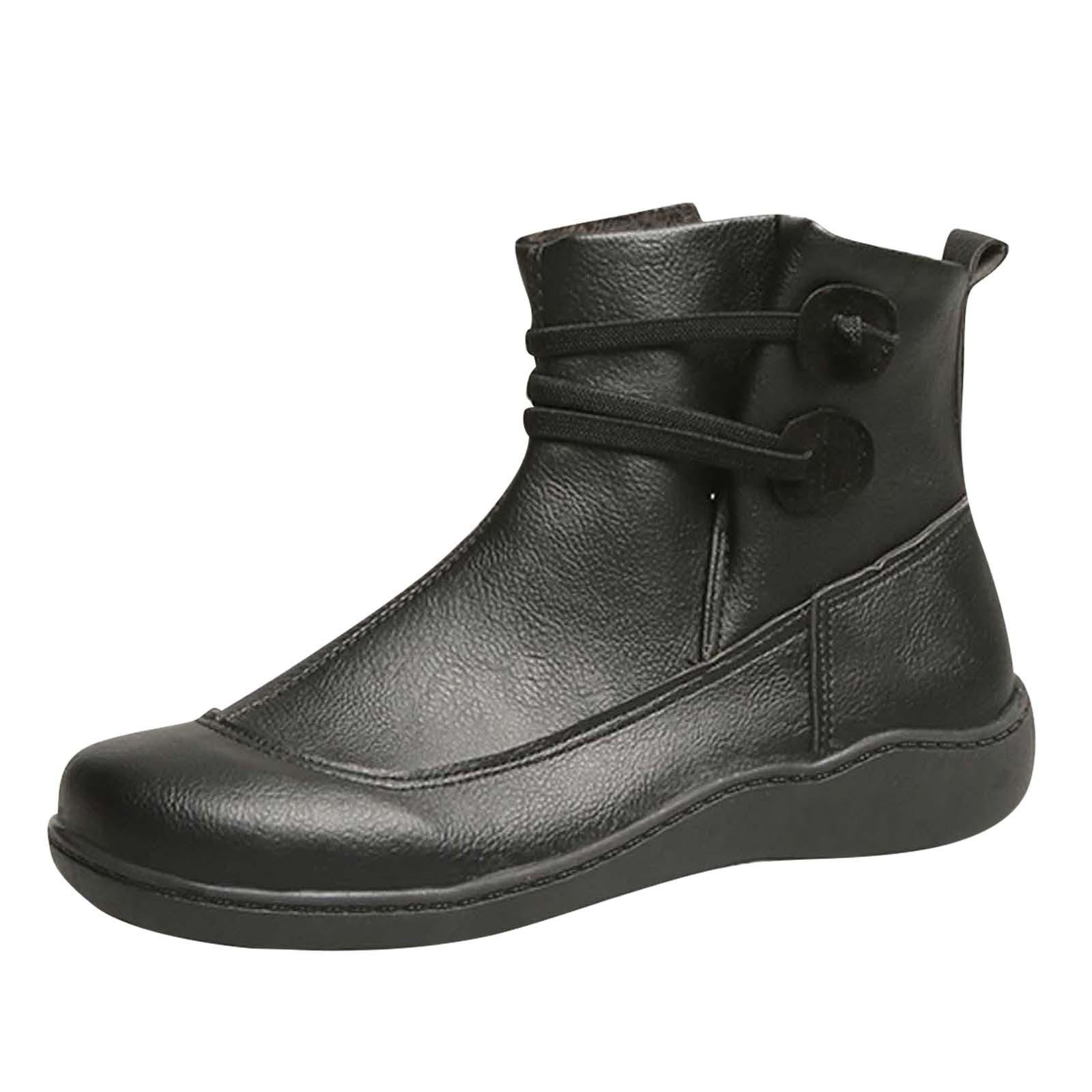 Jsaierl Ankle Boots for Women Arch Support Womens Low Heel Fashion Lace Up Zipper Booties Casual Walking Short Bootie Slip On Vintage Leather Ladies