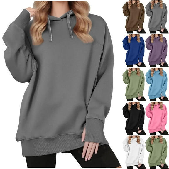 Jsaierl Basic Hoodies for Women Long Sleeve Solid Color Pullover Top Athletic Workout Hooded Sweatshirt with Thumb Holes
