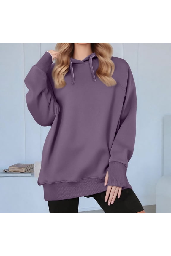 Basic Hoodies for Women Long Sleeve Solid Color Pullover Top Athletic Workout Hooded Sweatshirt with Thumb Holes