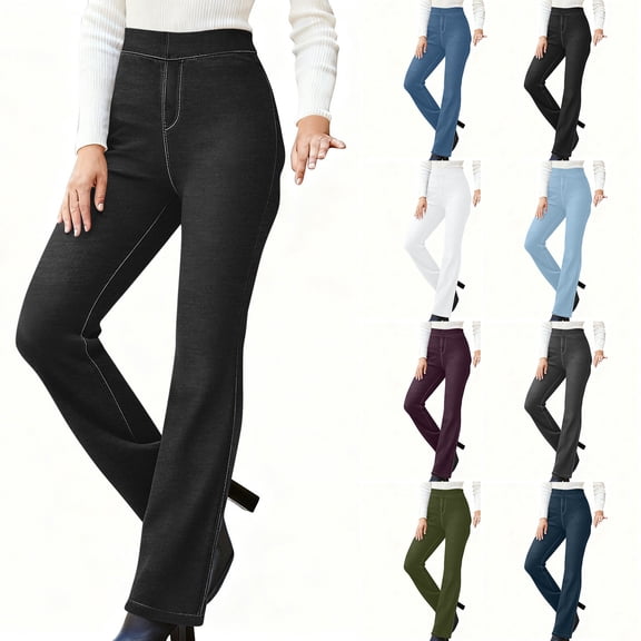 Jsaierl Bootcut Faux Jeans for Women High Waist Distressed Denim Pants Petite Dressy Business Work Trousers Curvy Jeggings