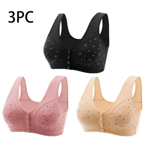 Jsaierl Bras for Women Front Closure Plus Size Push Up T-shirt Bras Cotton Padded Bralettes Shapewear Everyday Full Figure Bras 3 Packs
