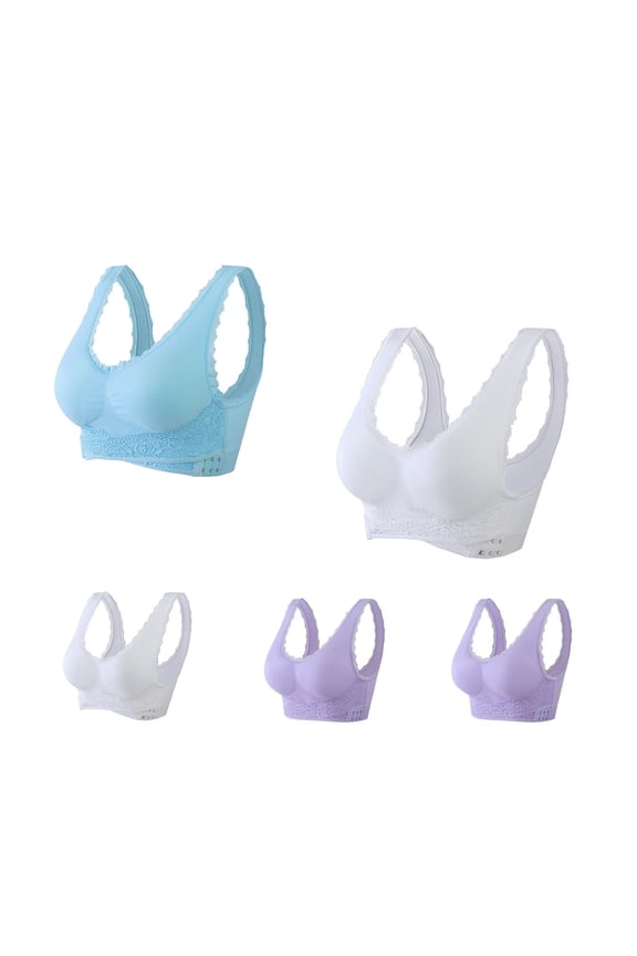 Bras for Women Plus Size Support T-shirt Bras Seamless Padded Bralettes Stretch Daily Full Figure Bras Front Cross 5 Pack