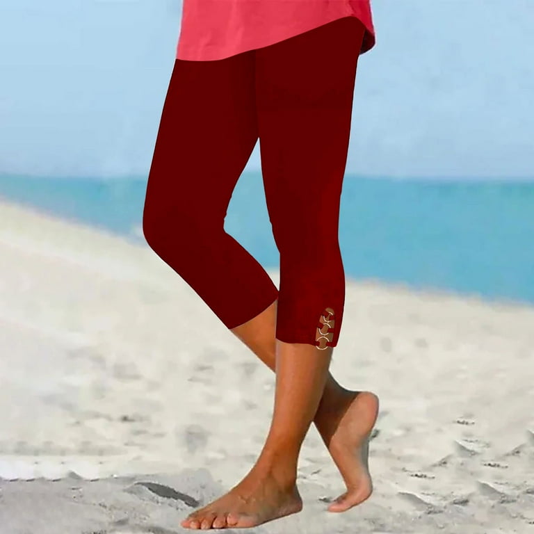 Jsaierl Capri Leggings Women Plus Size Elastic Waist Capri Shorts Petite Silm Fit Drawstring Skimmer Pants Sports Solid Color Lightweight Capris