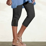 Jsaierl Capri Leggings for Women Summer Elastic Waist Capri Shorts Petite Silm Fit Cotton Skimmer Pants Beach Solid Color Stretch Capris Women's Capris Under 10