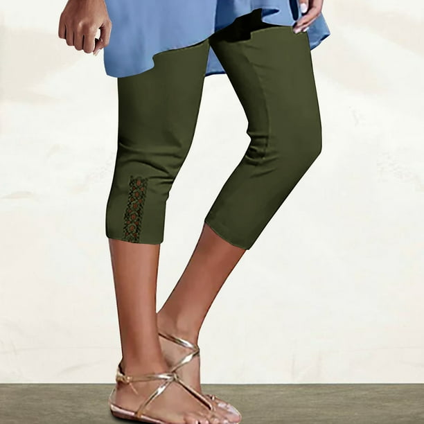 Jsaierl Capri Leggings for Women Summer Elastic Waist Capri Shorts Petite Silm Fit Cotton Skimmer Pants Beach Solid Color Stretch Capris Women s