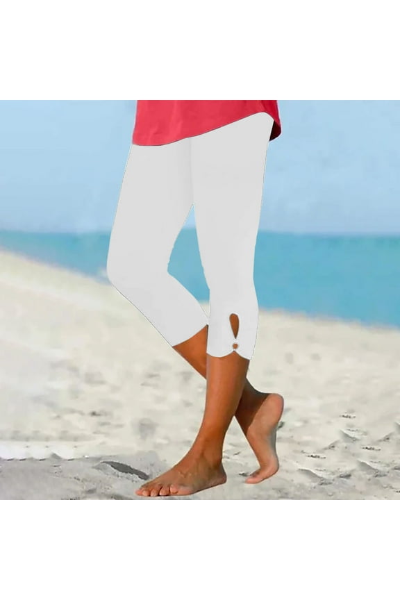 Capri Leggings for Women Plus Size High Waisted Cutout Yoga Capris Cotton Cozy Cropped Pants Solid Soft Lounge Capri Pants