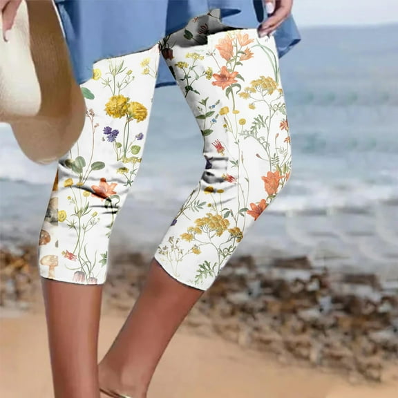 jsaierl Capri Pants Women Plus Size Elastic Waist Capri Shorts Ladies Wide Leg Drawstring Skimmers Yoga Print Stretch Capris Capri for Women