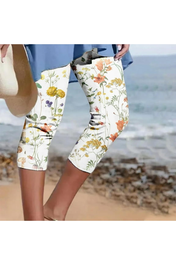 Capri Pants Women Plus Size Elastic Waist Capri Shorts Ladies Wide Leg Drawstring Skimmers Yoga Print Stretch Capris Capri for Women