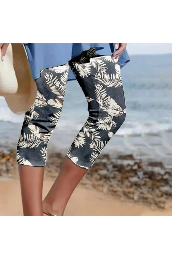 Capri Pants Women Plus Size Elastic Waist Capri Shorts Ladies Wide Leg Drawstring Skimmers Yoga Print Stretch Capris Capri for Women