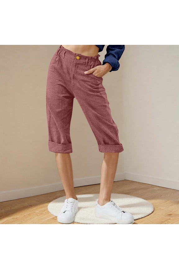 Capri Pants Women Summer High Waist Capri Shorts Petite Straight Leg Drawstring Skimmer Pants Sports Solid Color Lightweight Capris Capri for Women