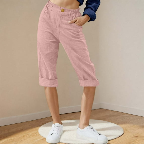 jsaierl Capri Pants Women Summer High Waist Capri Shorts Petite Straight Leg Drawstring Skimmer Pants Sports Solid Color Lightweight Capris Capri for Women