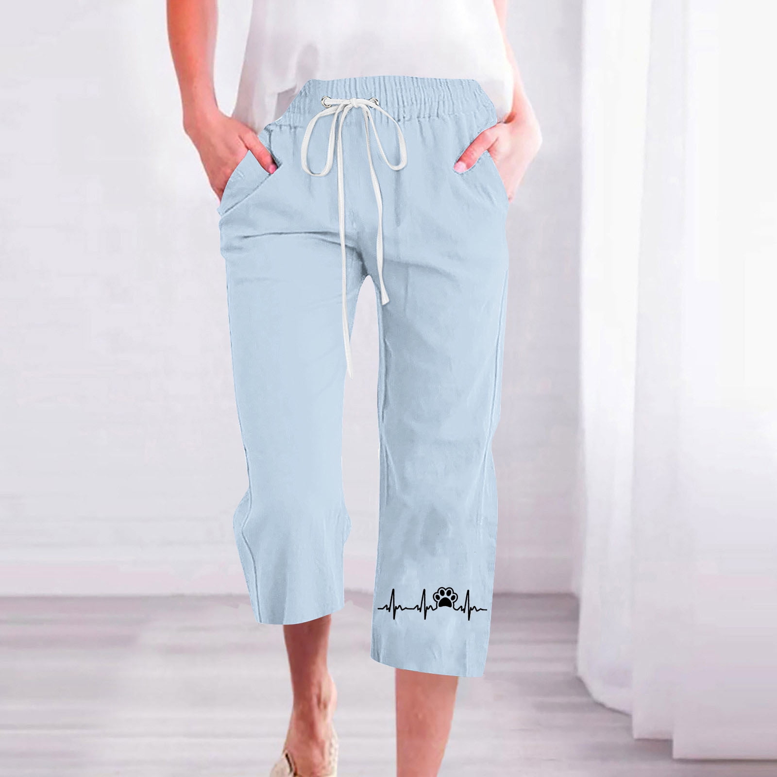 Jsaierl Capri Pants for Women Summer High Waist Capri Shorts Petite