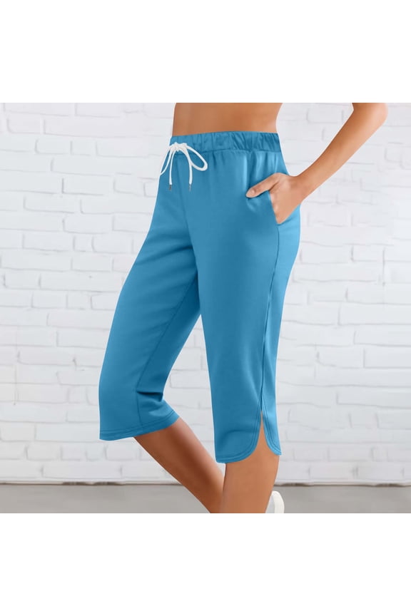 Capri Pants for Women Knee Length Petite Summer High Waisted Athletic Workout Yoga Leggings with Pockets