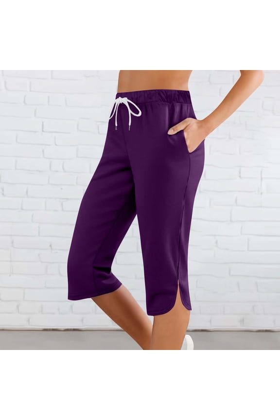 Capri Pants for Women Knee Length Plus Size Summer High Waisted Athletic Workout Yoga Leggings with Pockets