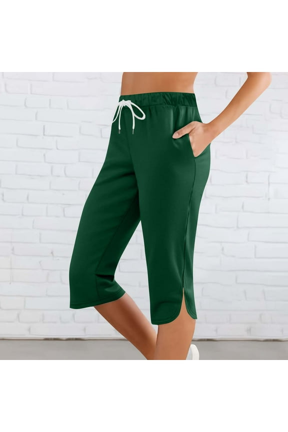 Capri Pants for Women Knee Length Petite Summer High Waisted Athletic Workout Yoga Leggings with Pockets