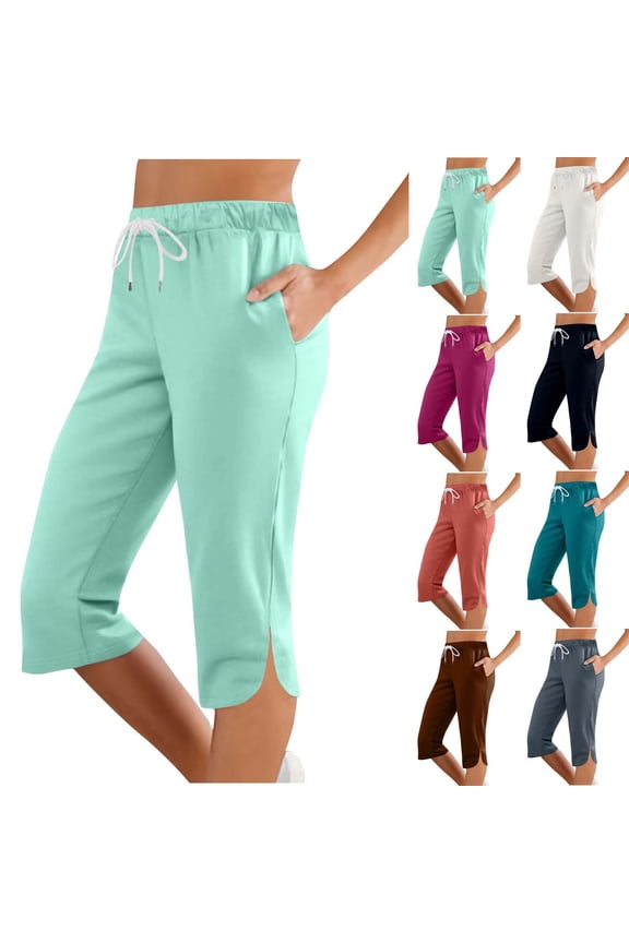 Capri Pants for Women Knee Length Plus Size Summer High Waisted Athletic Workout Yoga Leggings with Pockets