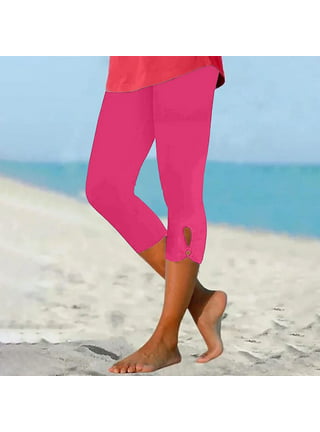 Womens Surf Capri Leggings All Over Print Pink Capri Pants W/ Hibiscus  Flower Print, Perfect for Surfing Leggings and Capri Yoga Pants 