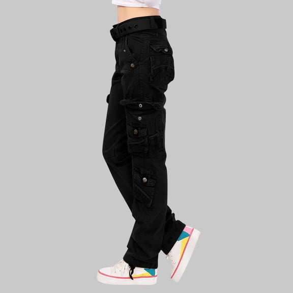 Jsaierl Cargo Pants for Women Ladies Ladies Solid Pants Hippie Punk Trousers Streetwear Jogger Pocket Loose Overalls Long Pants
