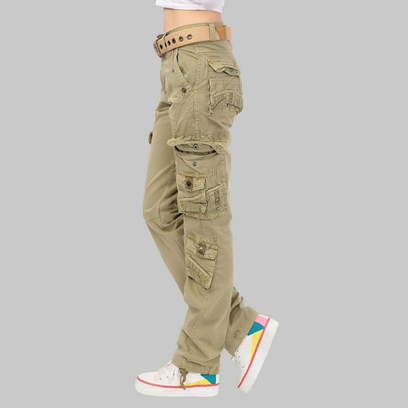 Jsaierl Cargo Pants for Women Ladies Ladies Solid Pants Hippie Punk Trousers Streetwear Jogger Pocket Loose Overalls Long Pants