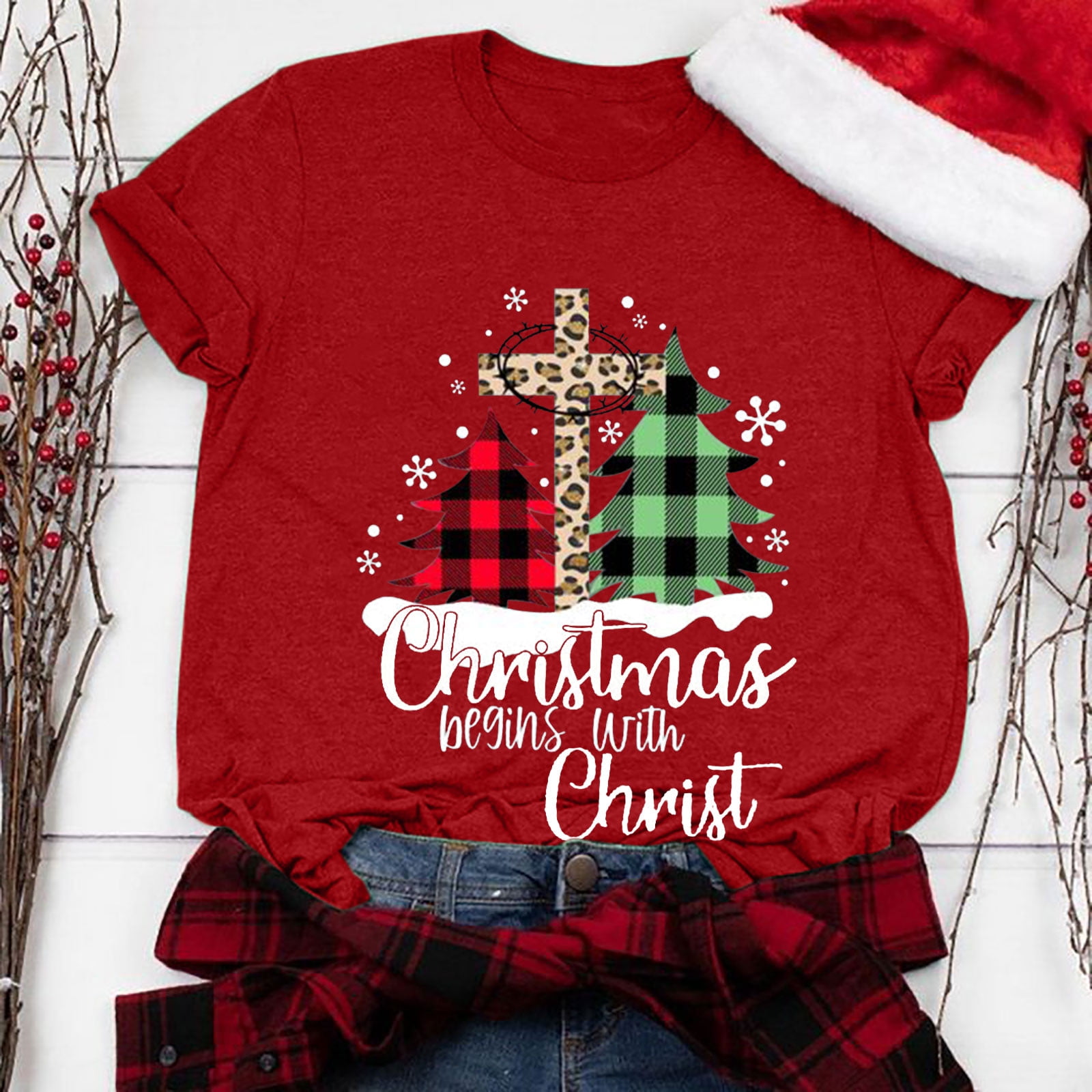 Merry Christmas Buffalo Plaid Cross Xmas Gift Graphic Tee T-Shirt Merry Christmas Buffalo Plaid Cross Xmas Gift Graphic Tee T-Shirt