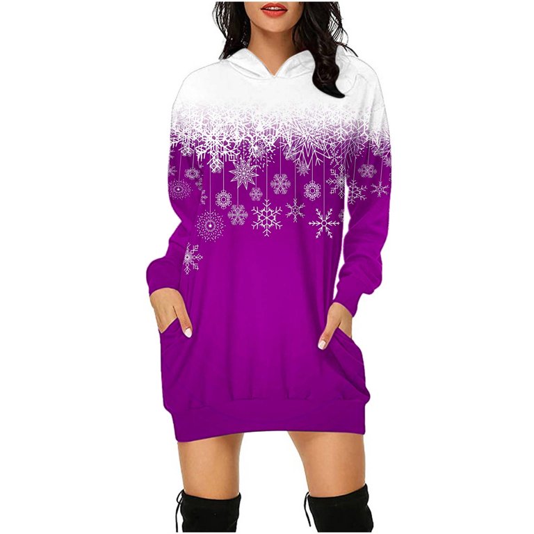 Jsaierl Christmas Hoodie Dress for Women Hooded Sweatshirts Dress