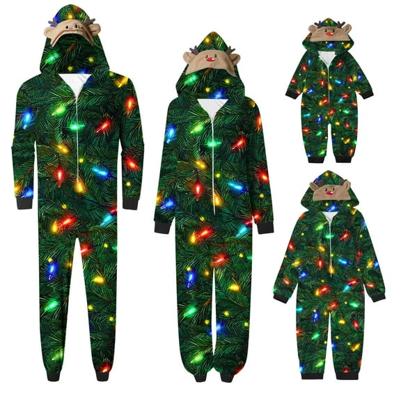 Jsaierl Christmas Pajamas for Family Matching Cute Long Sleeve Couples Soft Sleepwear One Piece Funny Christmas Pjs Sets