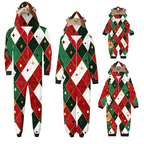 Jsaierl Christmas Pajamas for Family Matching Cute Long Sleeve Couples Soft Sleepwear One Piece Funny Christmas Pjs Sets