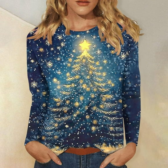 Jsaierl Christmas Shirts Women Cute Xmas Graphic Tees Trendy Crewneck T-shirt Short Sleeve Holiday Blouse Tops Christmas Clothes