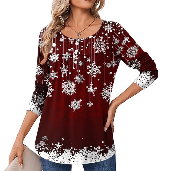 Jsaierl Christmas Shirts Women Plus Size Christmas Print Tees Soft Crewneck T-shirt Short Sleeve Tunic Blouse Tops