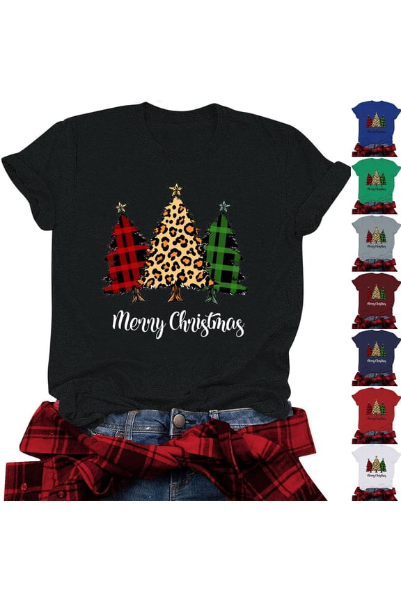 Christmas Shirts for Women Plus Size Christmas Graphic Tees Going Out Round Neck T-shirt Short Sleeve Holiday Blouse Tops Christmas Clothes