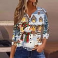 thumbnail image 1 of Jsaierl Christmas Shirts for Women Plus Size Snowman Print Tees Classic Cotton Button V Neck T-shirt 3/4 Sleeve Xmas Blouse Tops S-3XL, 1 of 5