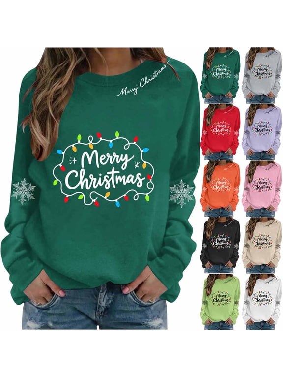 Christmas Sweatshirts Women Funny Letter Graphic Sweatshirt Casual Work Pullover Round Neck Holiday Long Sleeve Tops S-2XL
