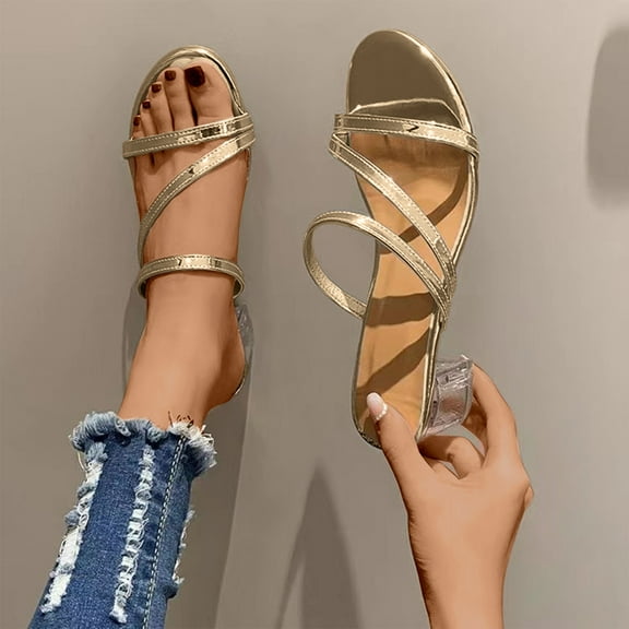 Jsaierl Chunky Heel Sandals for Women Casual Summer Open Toe Sandals Comfortable Rhinestone Hollow Out Sandals Fashion Wedding Sandal Size 8.5