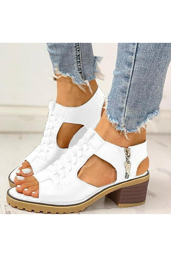 Chunky Heel Sandals for Women Casual Summer Peep Toe Sandals Comfy Hollow Out Sandals Trendy Beach Sandal Size 5