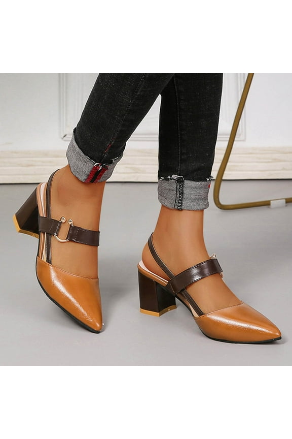 Chunky Heel Sandals for Women Casual Summer Point Toe Sandals Comfy Slip On Sandals Trendy Wedding Sandal Size 6