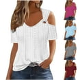 thumbnail image 1 of Jsaierl Cold Shoulder Tops for Women 2025 Summer Hollow Out Eyelet Short Sleeve T Shirts Going Out Blouses Ladies Tunic, 1 of 7