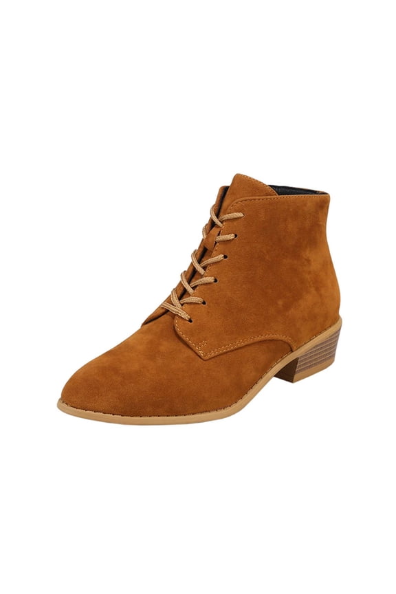 Combat Ankle Bootie for Womens Western Low Heel Bootie Lace up Fall Winter Slip On Zipper Pointd Toe Shoes
