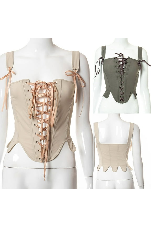 Corset Tops for Women Lace Up Sleeveless Halloween Costumes Renaissance Corset Retro Corset Lingerie Casual Bustier Shapewear