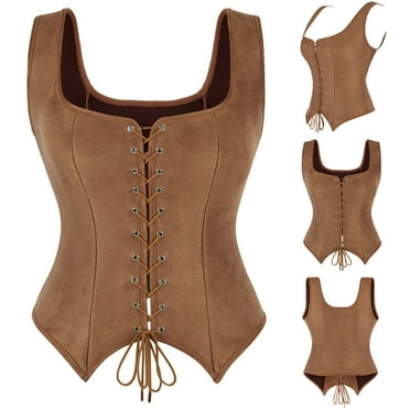 Jsaierl Corset Tops for Women Lace Up Sleeveless Steampunk Renaissance Corset Vintage Corset Lingerie Casual Bustier Shapewear