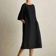 thumbnail image 1 of Jsaierl Cotton Linen Dresses Women Plus Size Summer Short Sleeve Maxi Dress Tunic Solid Color Crewneck Dress Lightweight Stylish Dresses 2023, 1 of 8