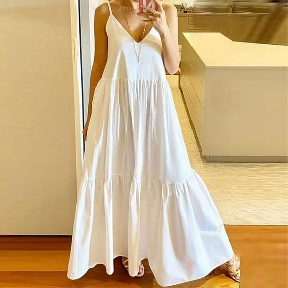 Jsaierl Cotton Linen Dresses Women Summer Casual Sleeveless Maxi Dress Loose Fit Solid Color V Neck Dress Bohemian Soft Dresses 2025