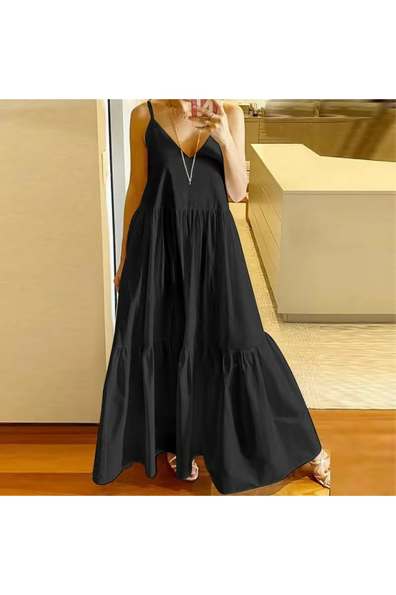 Cotton Linen Dresses Women Summer Casual Sleeveless Maxi Dress Loose Fit Solid Color V Neck Dress Bohemian Soft Dresses 2025