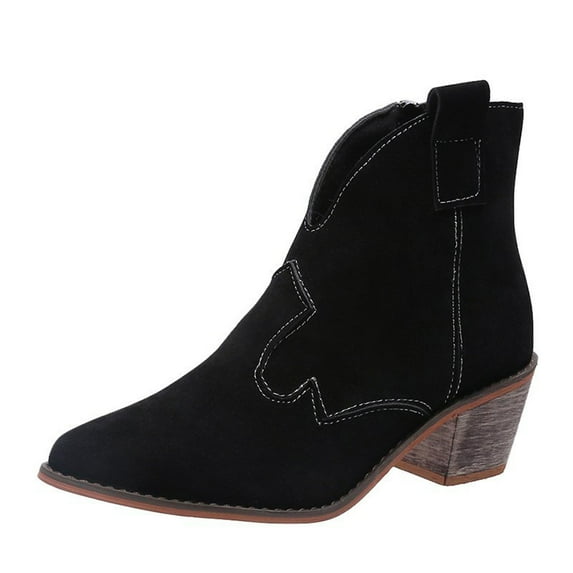 Jsaierl Cowboy Boots for Women- Cowgirl Western Mid Calf Boots Cowboy Ankle Boots Retro Chunky Heel Pointed Toe Fashion Festival Short Boots for Women