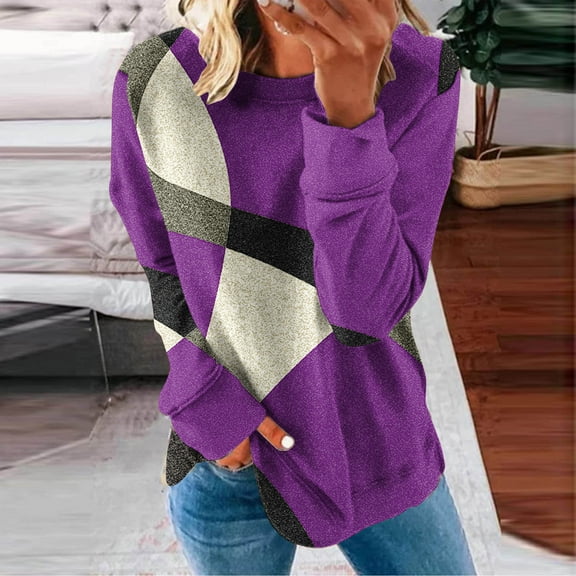 Jsaierl Crew Neck Sweatshirts for Women Plus Size Color Block Graphic Sweatshirt Top Long Sleeve Lightweight Fall Clothes Sweatshirts